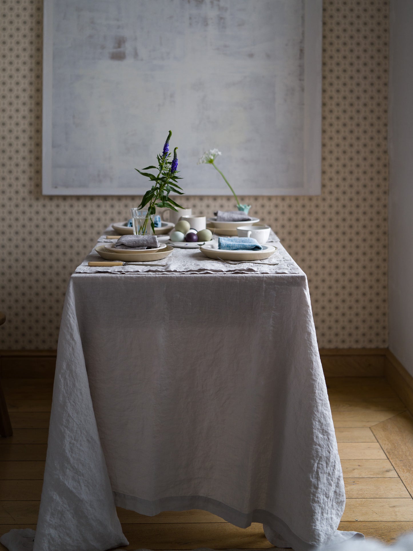 Stone Washed Silver Linen Tablecloth