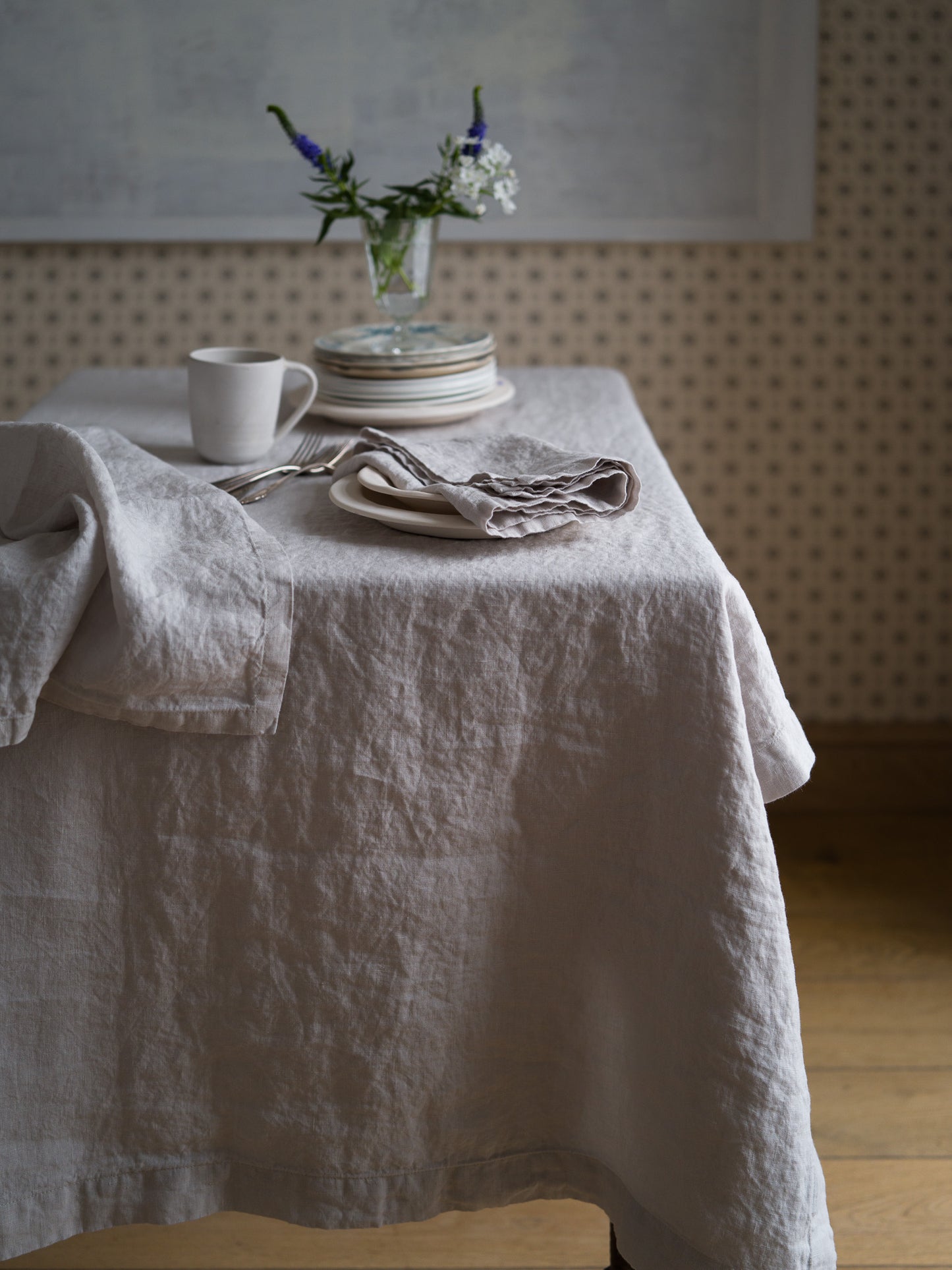 Stone Washed Silver Linen Tablecloth