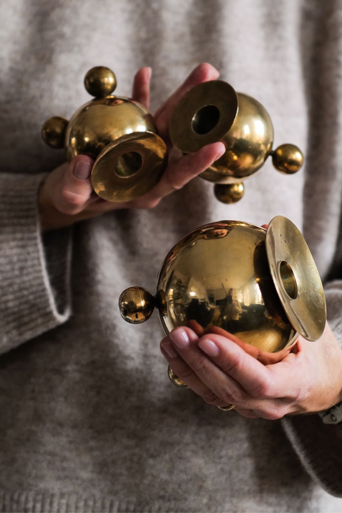Vintage Brass Ball Candle Holder
