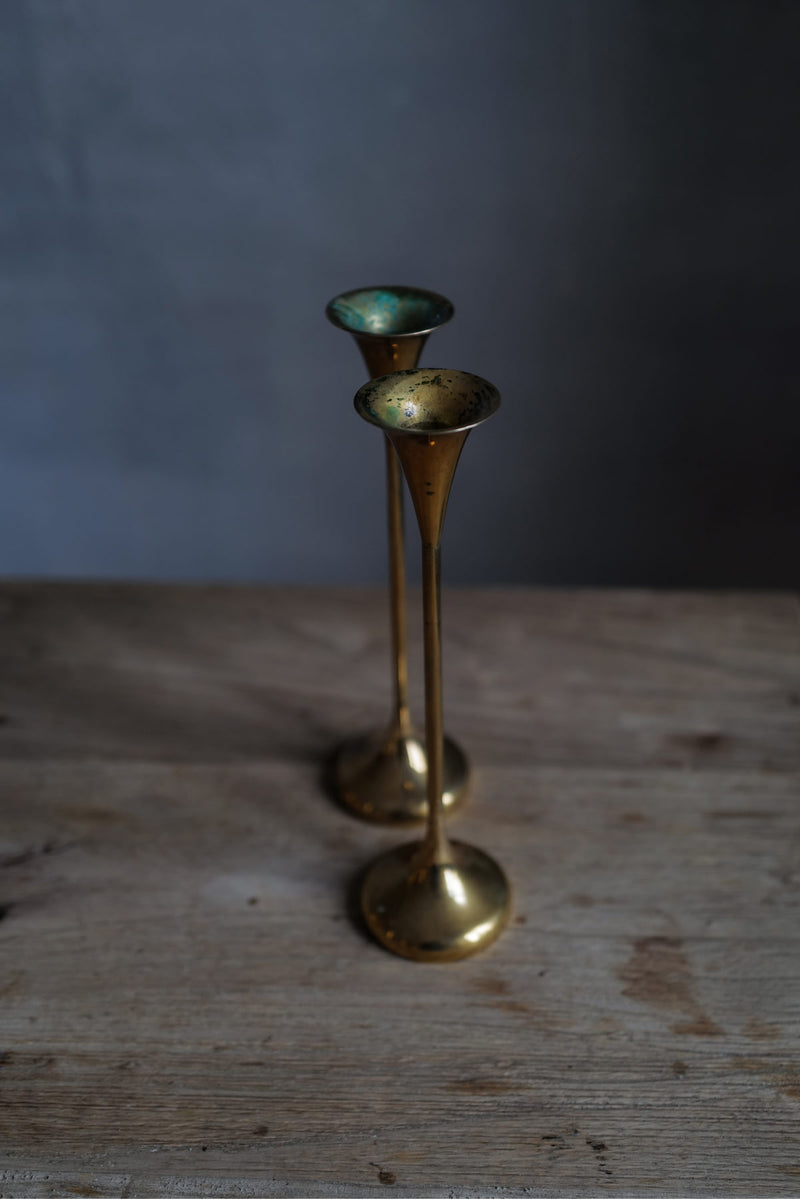 Vintage Brass Modernist Trumpet Candle Holder