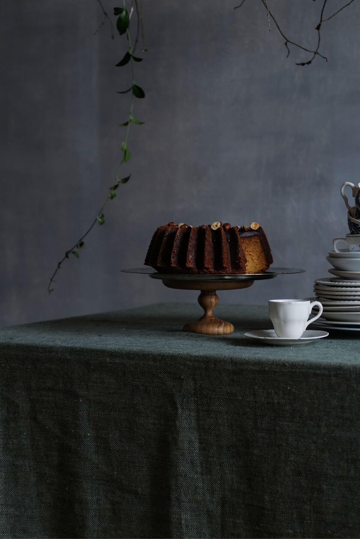 Linen Tablecloth Forest Green Chevron