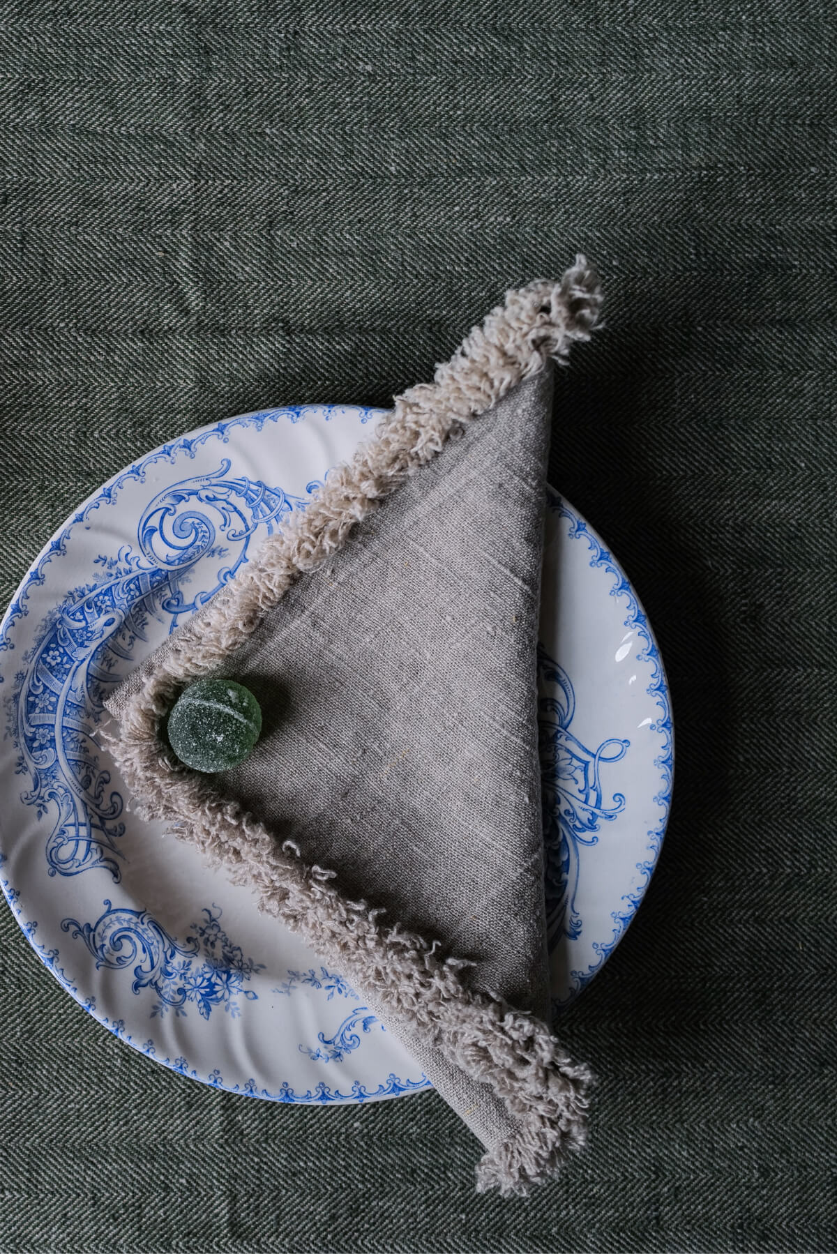 Linen Tablecloth Forest Green Chevron