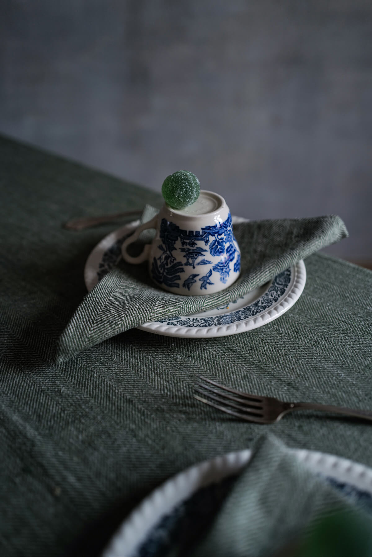 Linen Tablecloth Forest Green Chevron