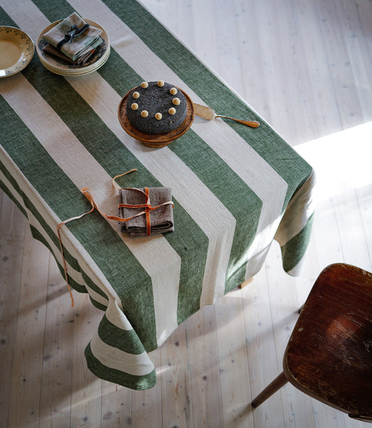 Linen Tablecloth Forest Green Natural Venice