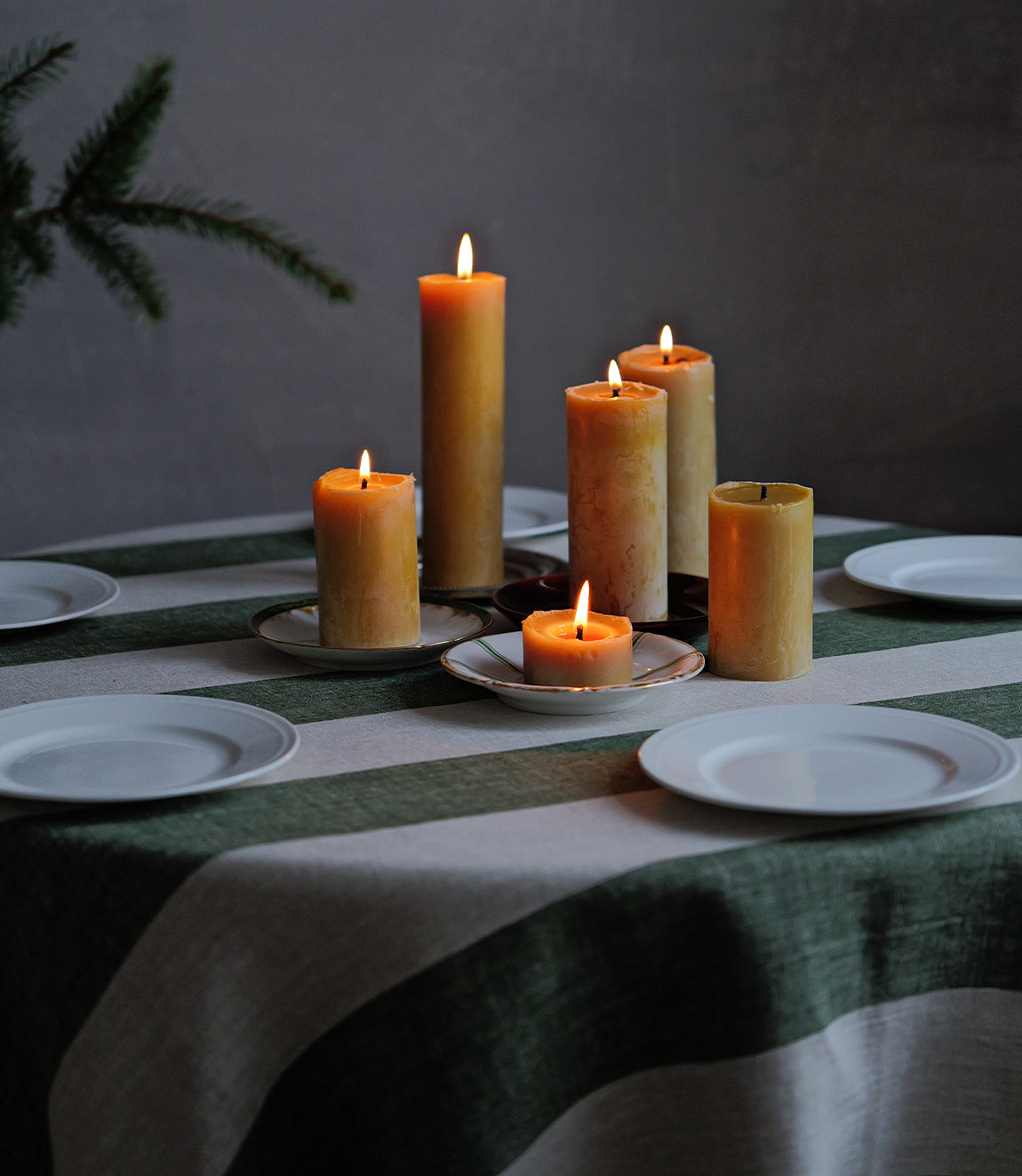 Linen Tablecloth Forest Green Natural Venice